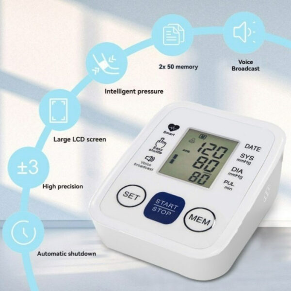 Multifunctional Advanced Upper Arm Blood Pressure Monitor With Adjustable Armband, Large Display And Dual 99 Reading Memory Function For Convenient Home Monitoring - Image 4