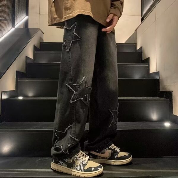 Star Embroidery Straight Casual Men Jeans Gothic Neutral New Wide Leg Loose Hip-hop Fashion Youth Streetwear Denim Trousers Y2K - Image 7