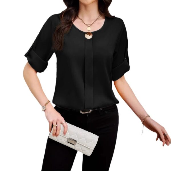 Business All-match Work Clothes Round Neck Roll Sleeve Simple - Image 10