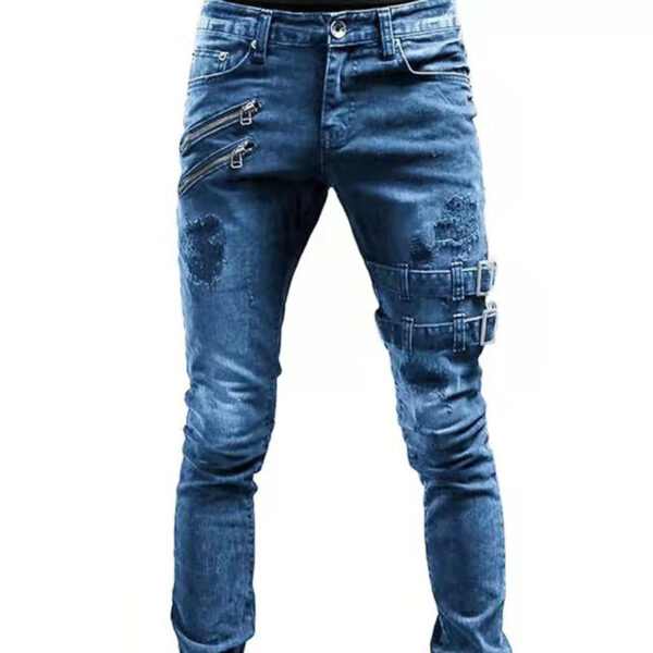 Personalized Trendy Worn Ripped Motorcycle Jeans - Image 2