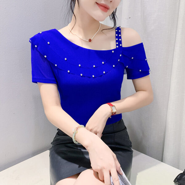 Ruffled Short Sleeves Off-the-shoulder Filamentation Top - Image 6
