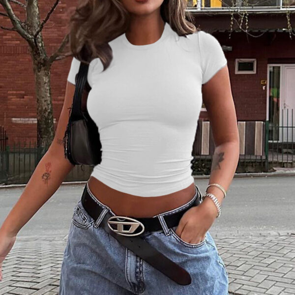 Spring And Summer Solid Color Top Waist Trimming Short Slim Fit Midriff-baring T-shirt - Image 2