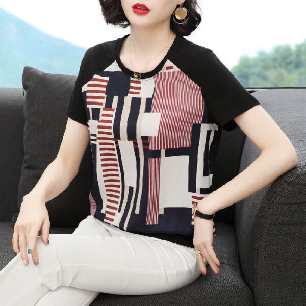 Middle-aged Mom Geometric Pattern Printed Top - Image 2