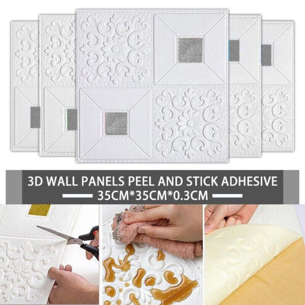 10Pcs 3D Tile Brick Wall Sticker Soft Self-adhesive Waterproof Foam Panel Decal - Image 3