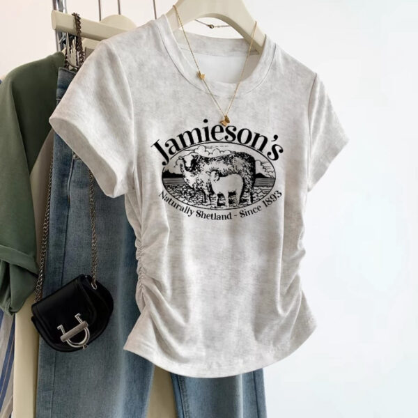 European Cargo Shoulder Tie-dyed Short-sleeved T-shirt For Women - Image 7