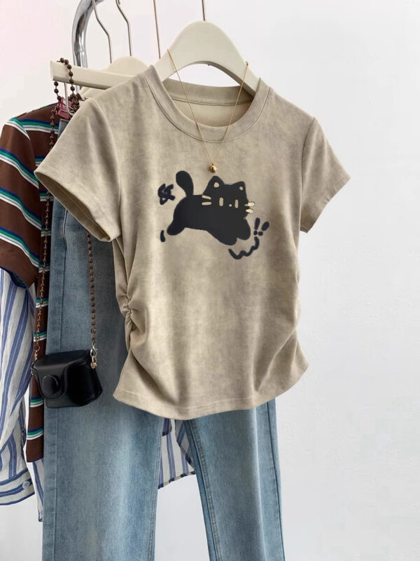 European Cargo Shoulder Tie-dyed Short-sleeved T-shirt For Women - Image 9