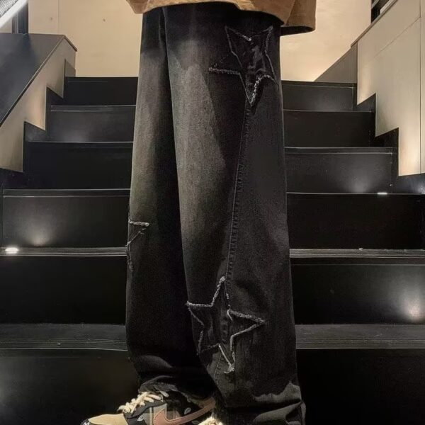 Star Embroidery Straight Casual Men Jeans Gothic Neutral New Wide Leg Loose Hip-hop Fashion Youth Streetwear Denim Trousers Y2K - Image 10
