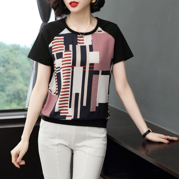 Middle-aged Mom Geometric Pattern Printed Top - Image 6