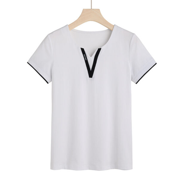 Early Spring And Summer Short-sleeved Undershirt V-neck Patchwork Fashion - Image 5
