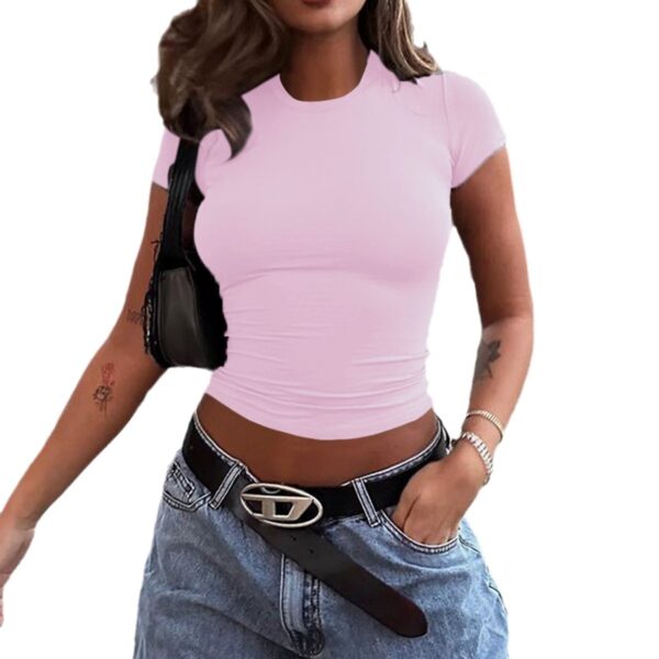 Spring And Summer Solid Color Top Waist Trimming Short Slim Fit Midriff-baring T-shirt - Image 7