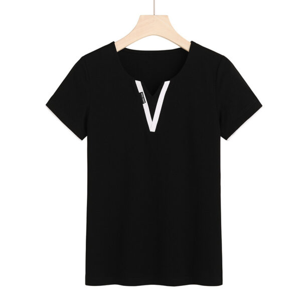 Early Spring And Summer Short-sleeved Undershirt V-neck Patchwork Fashion - Image 3
