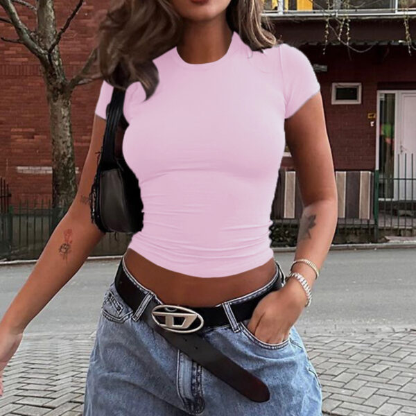 Spring And Summer Solid Color Top Waist Trimming Short Slim Fit Midriff-baring T-shirt - Image 9
