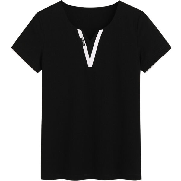 Early Spring And Summer Short-sleeved Undershirt V-neck Patchwork Fashion - Image 2