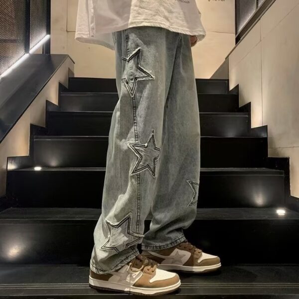 Star Embroidery Straight Casual Men Jeans Gothic Neutral New Wide Leg Loose Hip-hop Fashion Youth Streetwear Denim Trousers Y2K - Image 6