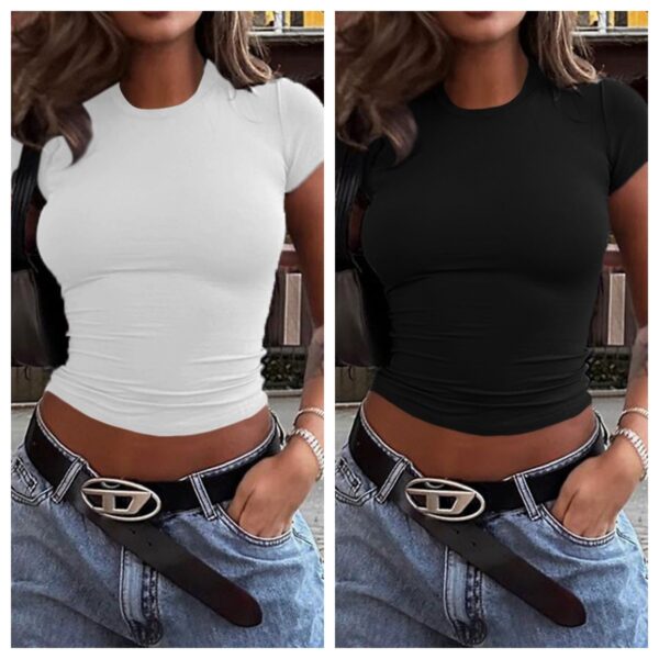 Spring And Summer Solid Color Top Waist Trimming Short Slim Fit Midriff-baring T-shirt - Image 3