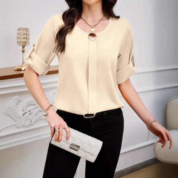 Business All-match Work Clothes Round Neck Roll Sleeve Simple - Image 9