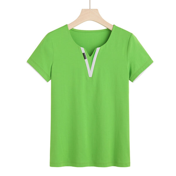 Early Spring And Summer Short-sleeved Undershirt V-neck Patchwork Fashion - Image 4