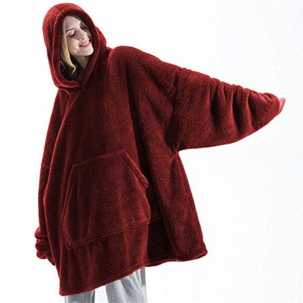 Hoodie Sweatshirt With Big Pocket Tops Sweater Comfortable Loose Double-Sided Fleece Thicker Wearable Blanket - Image 7
