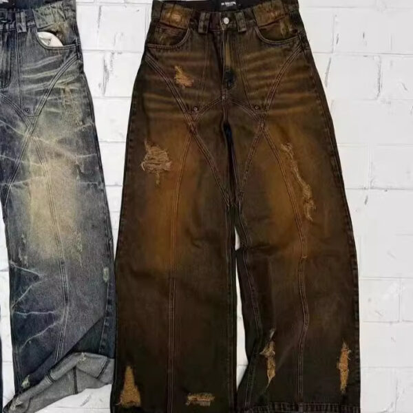 American High Street Straight Yellow Mud Dyed Jeans - Image 4