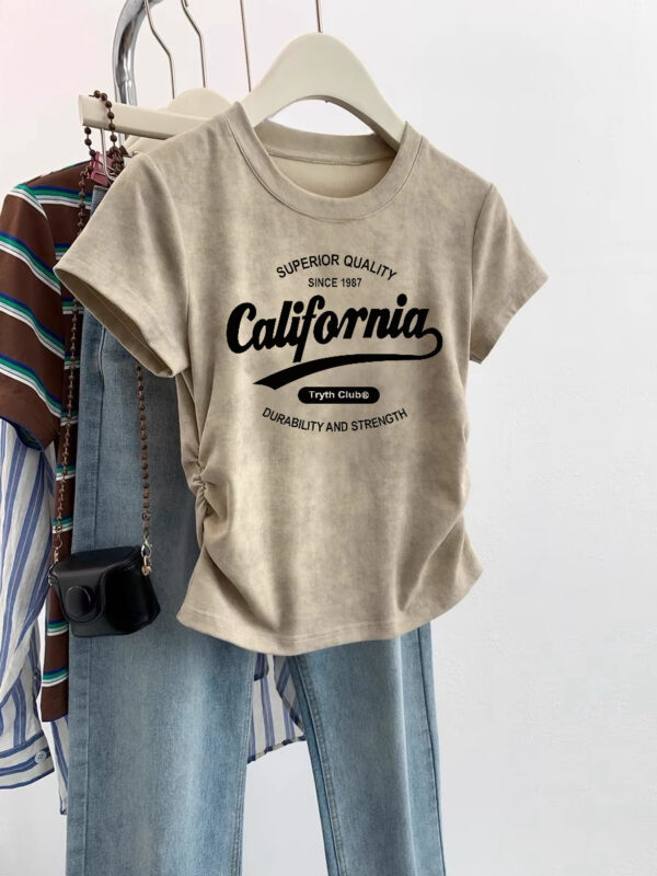 European Cargo Shoulder Tie-dyed Short-sleeved T-shirt For Women - Image 4