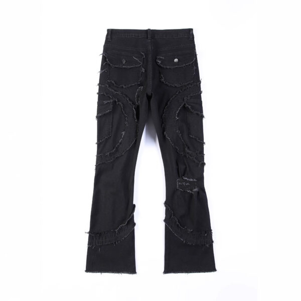 Men's Patchwork Fringe Slightly Flared Stretch Jeans - Image 2